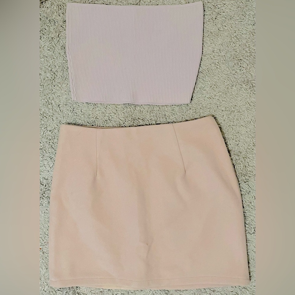 Elegant Blush Co-Ord Set | Mauve Ribbed Top & Nude Mini Skirt